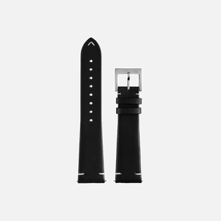 Pulseira de couro legítimo preta com costura branca